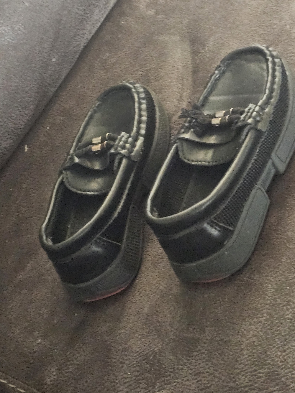 Kids Black Tassel Slip-On Dress Shoes